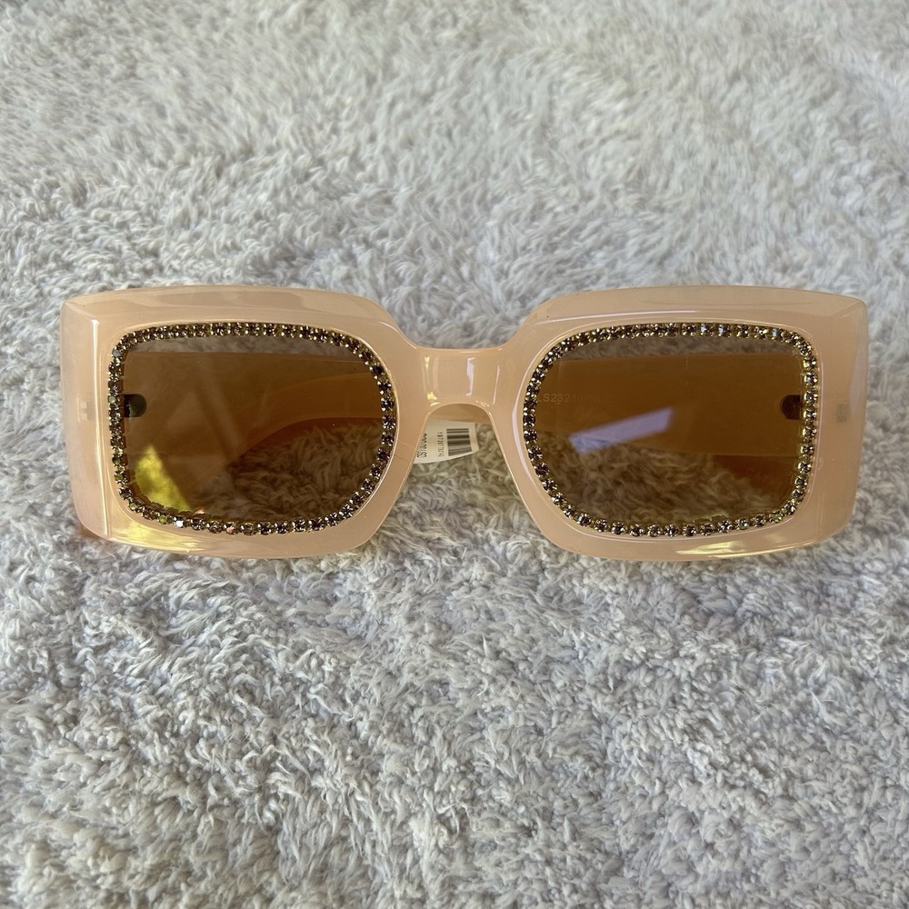 Free People Sofia Crystal Sunglasses Rectangle Thick Frame LightSand NWT Soldout